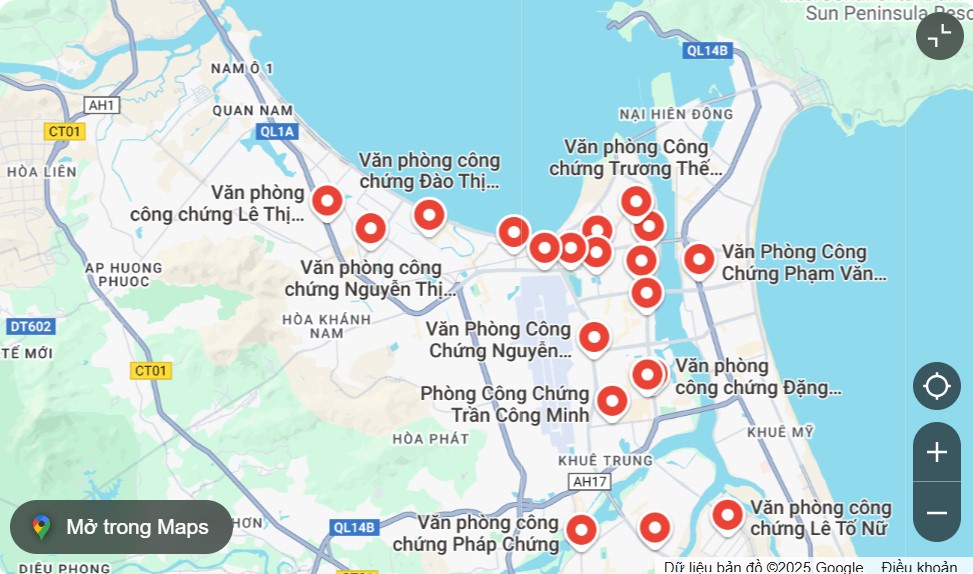 Danh sách phòng công chứng gần đây tại Đà Nẵng trên Google Maps