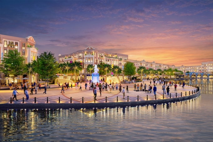 Hình ảnh phố thương mại trong quy hoạch Vincom Collection Bazaar nằm gần quảng trường, thuận tiện kết nối dòng khách và gia tăng tiềm năng kinh doanh tại Vinhomes Global Gate.