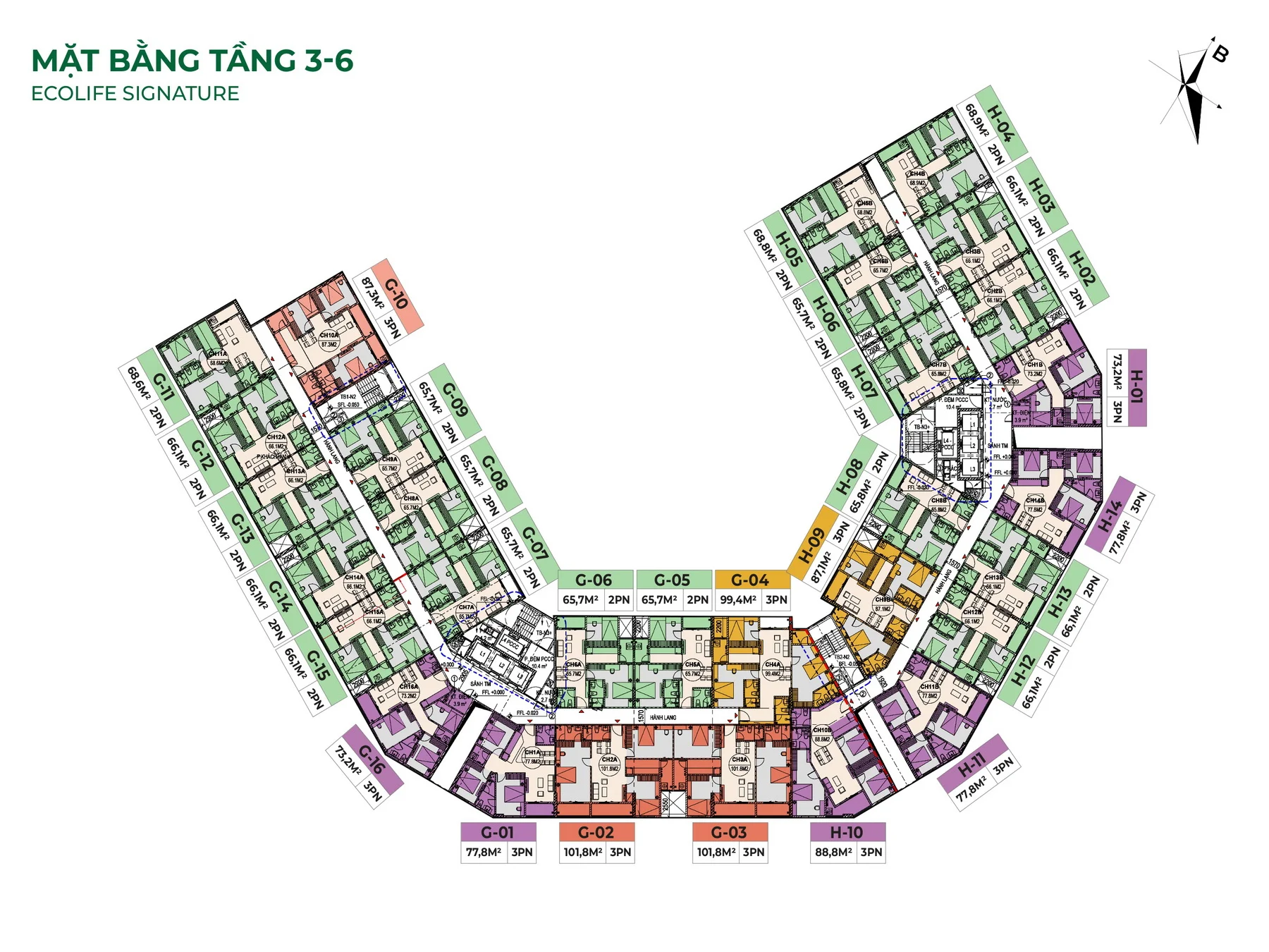 Mặt bằng tầng 3-6 Ecolife Signature Đà Nẵng