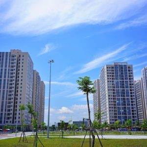 Không gian quy hoạch rộng rãi, hệ thống hạ tầng đường sá thông thoáng bao quanh các block chung cư The Ori Garden Đà Nẵng.